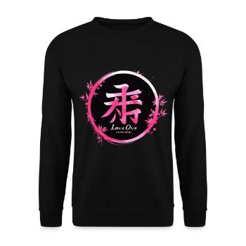 Zen Kanji Love One Embellished with Bamboo - Pink and black - Unisex Sweatshirt - black - Front - Alina (178cm) & Michal (187cm)