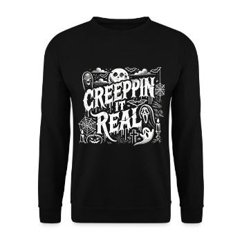 Creepin' It Real - Dunkles Gruseliges Halloween - Unisex Pullover - Schwarz - Vorne - Alina (178cm) & Michal (187cm)