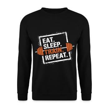 Eat Sleep Train Repeat – Entraînement physique et musculation - Sweat-shirt Unisexe - noir - Devant - Alina (178cm) & Michal (187cm)