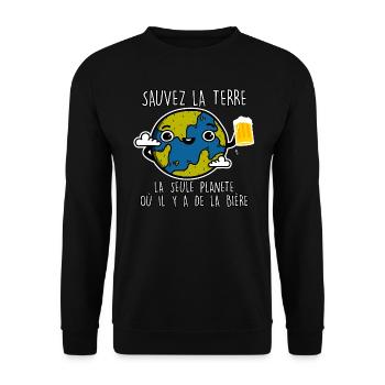 La seule planète ou il y a de la bière ! - Sweat-shirt Unisexe - noir - Devant - Alina (178cm) & Michal (187cm)