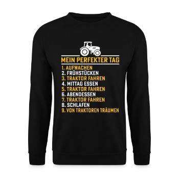 Landwirt traktor mein perfekter tag traktor - Unisex Pullover - Schwarz - Vorne - Alina (178cm) & Michal (187cm)