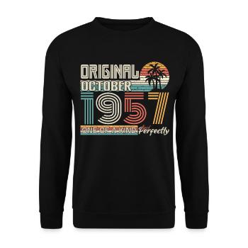 Oktober 1957 Geburtstag Oktober 1957 Geschenk 1957 - Unisex Pullover - Schwarz - Vorne - Alina (178cm) & Michal (187cm)