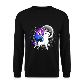 Einhorn Unicorn Astronaut Pony Weltraum Raumschiff - Unisex Pullover - Schwarz - Vorne - Alina (178cm) & Michal (187cm)