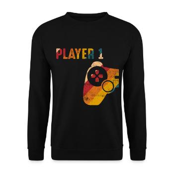 Player 1 Gamer partnerlook Geschenk - Unisex Pullover - Schwarz - Vorne - Alina (178cm) & Michal (187cm)
