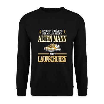 Unterschätze niemals alten Mann mit Laufschuhen - Unisex Pullover - Schwarz - Vorne - Alina (178cm) & Michal (187cm)