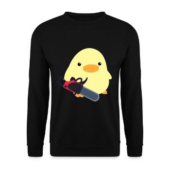 Duck with chainsaw meme chick gift idea chicken - Unisex Sweatshirt - black - Front - Alina (178cm) & Michal (187cm)