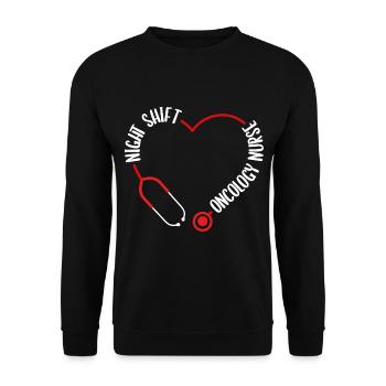 Night Shift Oncology Nurse Stethoscope Nursing - Unisex Sweatshirt - black - Front - Alina (178cm) & Michal (187cm)