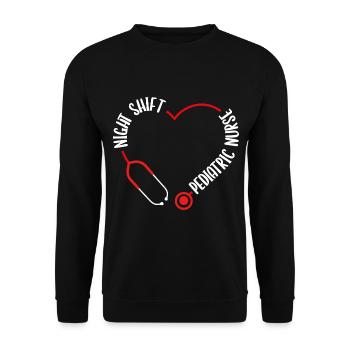 Night Shift Pediatric Nurse Stethoscope Nursing - Unisex Pullover - Schwarz - Vorne - Alina (178cm) & Michal (187cm)