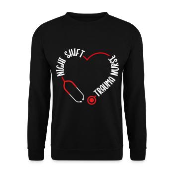 Night Shift Trauma Nurse Stethoscope Nursing - Unisex Sweatshirt - black - Front - Alina (178cm) & Michal (187cm)