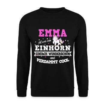 Emma Frauen Geschenk Einhorn Emma - Unisex Pullover - Schwarz - Vorne - Alina (178cm) & Michal (187cm)
