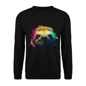 Buntes Faultier Sloth - Unisex Pullover - Schwarz - Vorne - Alina (178cm) & Michal (187cm)