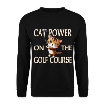 Golf Katze - Unisex Pullover - Schwarz - Vorne - Alina (178cm) & Michal (187cm)