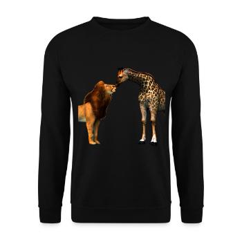 Löwe küsst Giraffe - Unisex Pullover - Schwarz - Vorne - Alina (178cm) & Michal (187cm)