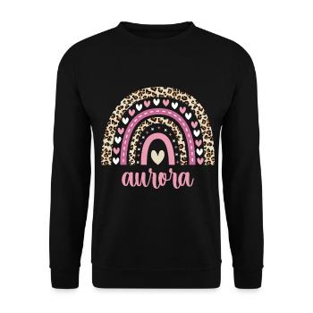 Aurora Regenbogen Name Geburtstag Aurora - Unisex Pullover - Schwarz - Vorne - Alina (178cm) & Michal (187cm)