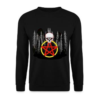 Pentagramm Wald Wildnis Totenkopf Horror Satanisch - Unisex Pullover - Schwarz - Vorne - Alina (178cm) & Michal (187cm)