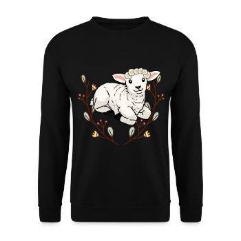 Sommer Blumen Schaf Lamm Hammel Schafbock Kinder - Unisex Pullover - Schwarz - Vorne - Alina (178cm) & Michal (187cm)