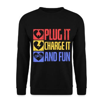 Plug in, charge and have fun electric bike - Unisex Sweatshirt - black - Front - Alina (178cm) & Michal (187cm)