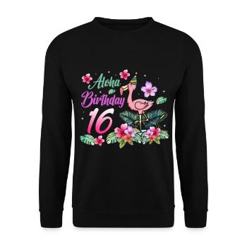 Aloha Birthday 16 Flamingo Bird 16th Birthday - Unisex Sweatshirt - black - Front - Alina (178cm) & Michal (187cm)