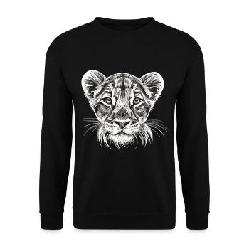 Tender innocence: Siberian lion cub in white - Unisex Sweatshirt - black - Front - Alina (178cm) & Michal (187cm)