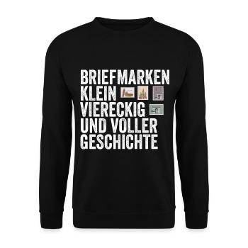 Philatelie Briefmarkensammlung Briefmarkensammler - Unisex Pullover - Schwarz - Vorne - Alina (178cm) & Michal (187cm)