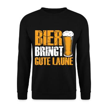 Bier bringt gute Laune, Humor, Spaß, Fun, Genuss, - Unisex Pullover - Schwarz - Vorne - Alina (178cm) & Michal (187cm)