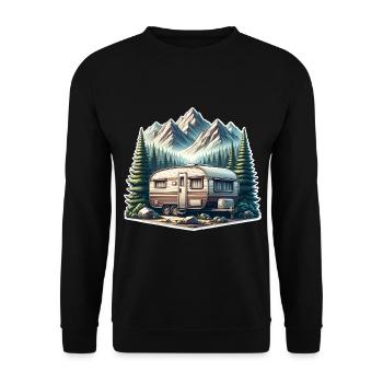 Camping Wohnwagen - Unisex Pullover - Schwarz - Vorne - Alina (178cm) & Michal (187cm)