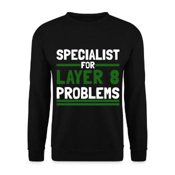 Computer Computerarbeit witzige Sprüche Layer 8 - Unisex Pullover - Schwarz - Vorne - Alina (178cm) & Michal (187cm)