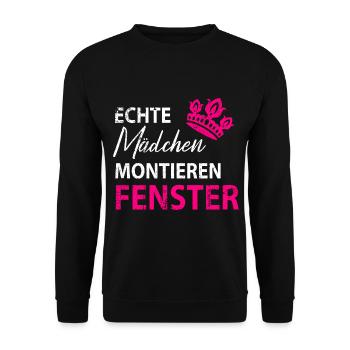 Fenstermonteurin Fenster Fensterbauerin Baustelle - Unisex Pullover - Schwarz - Vorne - Alina (178cm) & Michal (187cm)