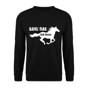 Sparen Sie Gas-Ride-Pferde - Unisex Pullover - Schwarz - Vorne - Alina (178cm) & Michal (187cm)