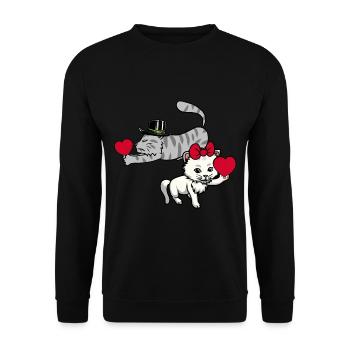 Herz Katzen Liebespaar Valentin Romantisch Katze - Unisex Pullover - Schwarz - Vorne - Alina (178cm) & Michal (187cm)