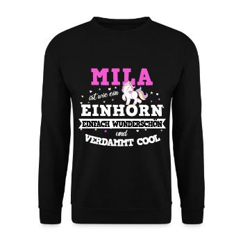 Mila Mädchen Geschenk - Unisex Pullover - Schwarz - Vorne - Alina (178cm) & Michal (187cm)
