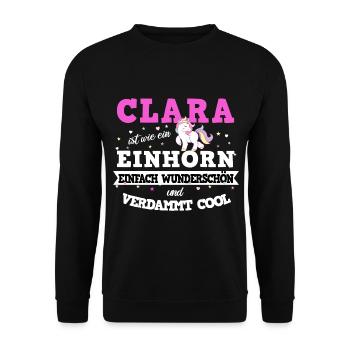 Clara Mädchen Frauen Geschenk - Unisex Pullover - Schwarz - Vorne - Alina (178cm) & Michal (187cm)