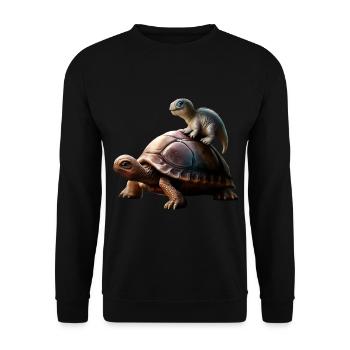 Dinosaur on turtle - Unisex Sweatshirt - black - Front - Alina (178cm) & Michal (187cm)