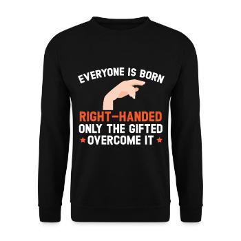 Jeder ist von Geburt an rechtshändig begabt Überwi - Unisex Pullover - Schwarz - Vorne - Alina (178cm) & Michal (187cm)