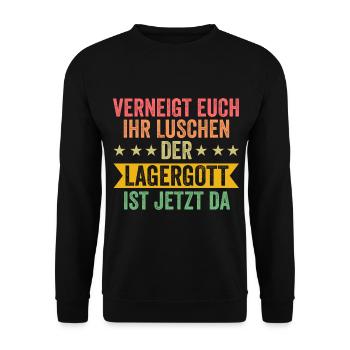 Lagergott Gabelstapler Staplerfahrer Logistiker La - Unisex Pullover - Schwarz - Vorne - Alina (178cm) & Michal (187cm)