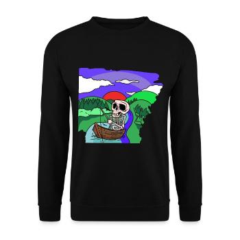 Angler, Skeleton Fishing, Fishing, Hobby, Fishing, Nature - Unisex Sweatshirt - black - Front - Alina (178cm) & Michal (187cm)