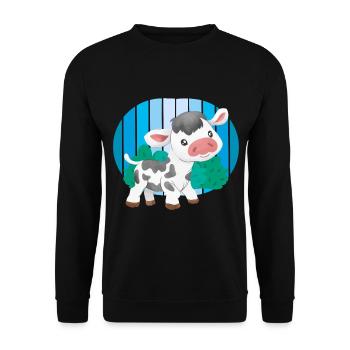 Retro Kuh Kühe Vintage 80er 90er Rindvieh Rind - Unisex Pullover - Schwarz - Vorne - Alina (178cm) & Michal (187cm)