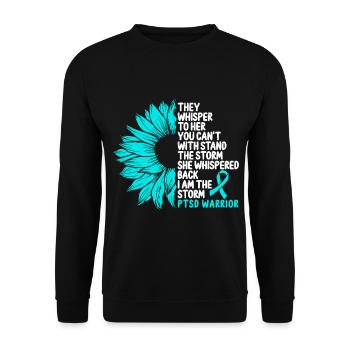 PTSD Awareness Teal Ribbon Veteran Soldier Storm - Unisex Pullover - Schwarz - Vorne - Alina (178cm) & Michal (187cm)