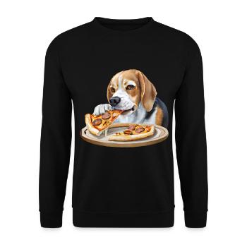 Pizza-liebender Beagle - Unisex Pullover - Schwarz - Vorne - Alina (178cm) & Michal (187cm)