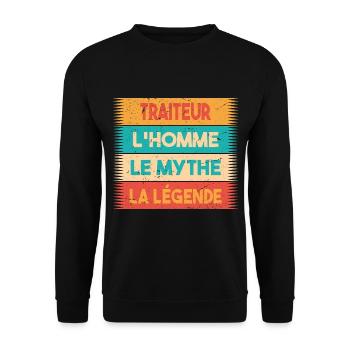 Traiteur, L'homme, Le mythe, cadeau traiteur. - Sweat-shirt Unisexe - noir - Devant - Alina (178cm) & Michal (187cm)