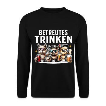 Betreutes Trinken Alpaka - Unisex Pullover - Schwarz - Vorne - Alina (178cm) & Michal (187cm)