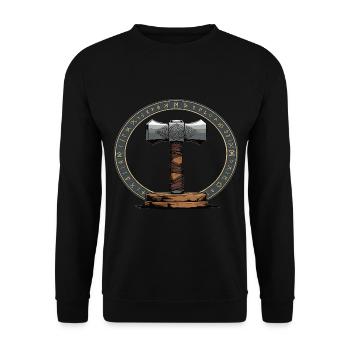 Viking Hammer Warrior Valhalla Runic Circle Thor - Unisex Sweatshirt - black - Front - Alina (178cm) & Michal (187cm)