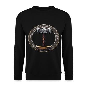 Viking Hammer Warrior Valhalla Runic Circle Thor - Unisex Sweatshirt - black - Front - Alina (178cm) & Michal (187cm)