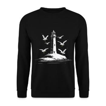 Leuchturm Möwe Hafen Moin Meer See - Unisex Pullover - Schwarz - Vorne - Alina (178cm) & Michal (187cm)