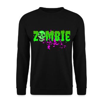 Zombie Schriftzug mit Schädel - Unisex Pullover - Schwarz - Vorne - Alina (178cm) & Michal (187cm)