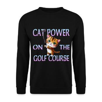 Golf Katze - Unisex Pullover - Schwarz - Vorne - Alina (178cm) & Michal (187cm)