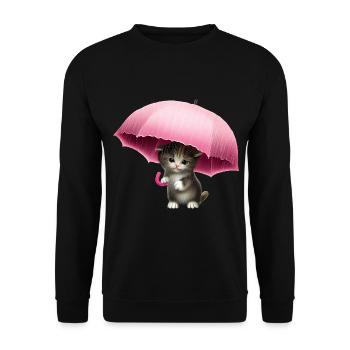 Cat with pink umbrella - Unisex Sweatshirt - black - Front - Alina (178cm) & Michal (187cm)