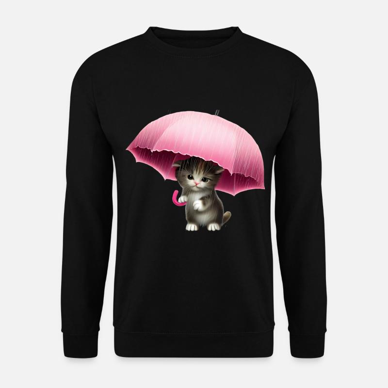 Katze mit pinkem Regenschirm - Unisex Pullover - Schwarz