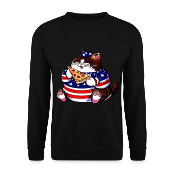 Fat American Pizza Cat - Unisex Sweatshirt - black - Front - Alina (178cm) & Michal (187cm)