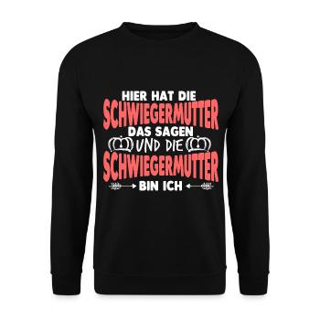 Schwiegermama Schwiegermutter - Unisex Pullover - Schwarz - Vorne - Alina (178cm) & Michal (187cm)